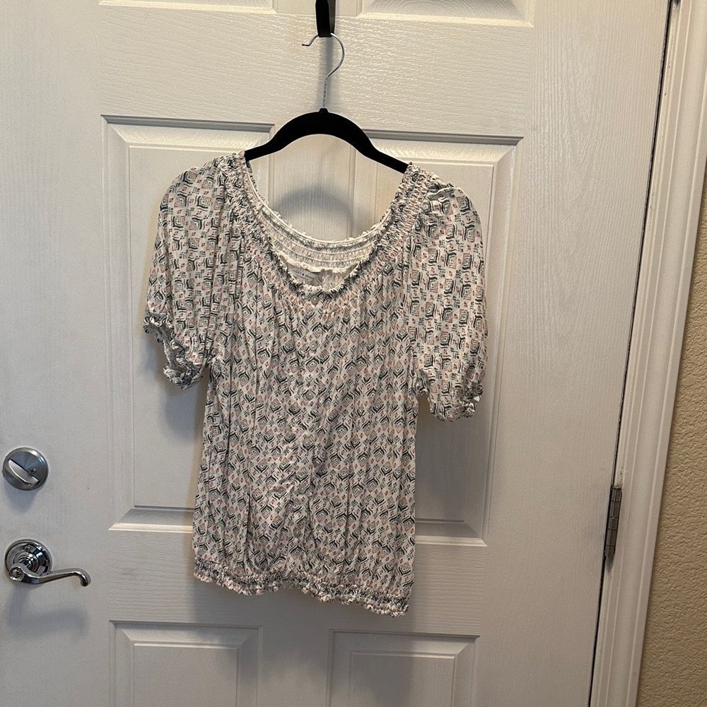 Lucky Brand Cream and Black Patterned Blouse